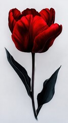   Red flower on white background with black center stems