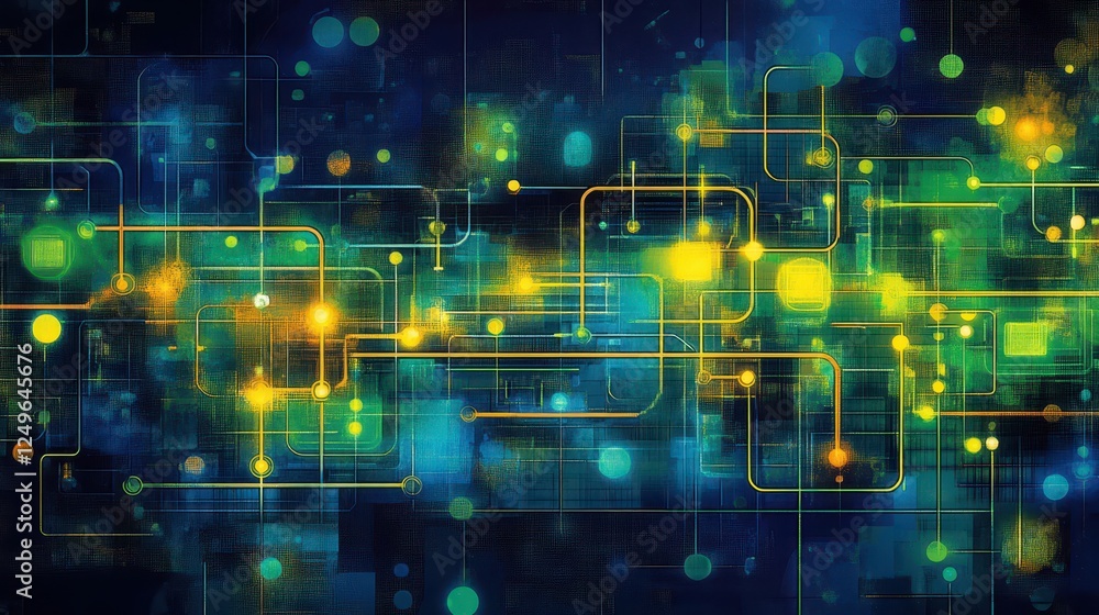 Poster abstract network data flow, glowing nodes, digital connections, technology background, website heade