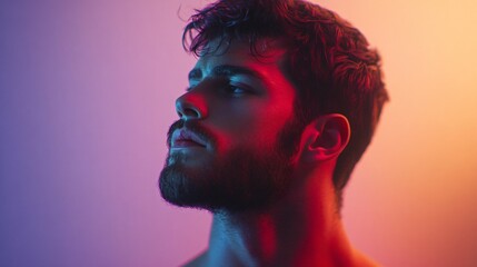 Man Looking Away Contemplatively in a Studio Portrait with Detailed Features and a Neutral Expression