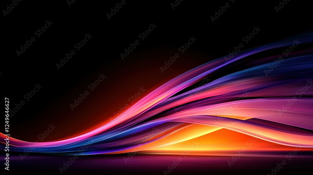Poster black background with multicolored wave on the left and solid black on the right