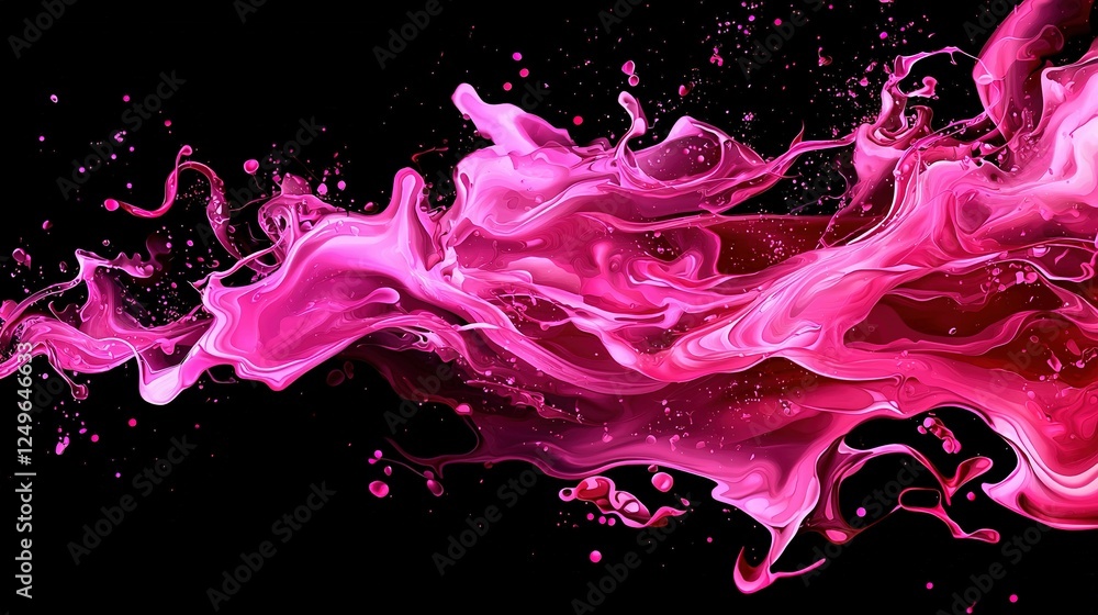 Poster two identical images, each featuring a black background with a pink and red liquid splashing from th