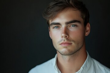 Fototapeta premium Portrait of a Young Man with Striking Blue Eyes and Natural Expression