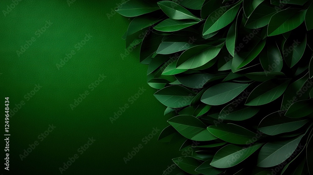 Poster close-up of a green background with a leafy pattern on the left and green background with leaves on 