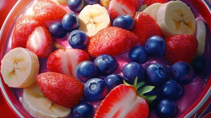 Obraz premium close-up colorful acai bowl with blueberries, banana, and strawberries