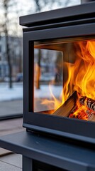 An open fire stove burns brightly, filling the room with warmth as meat bakes inside. Smoke drifts above, creating a cozy atmosphere