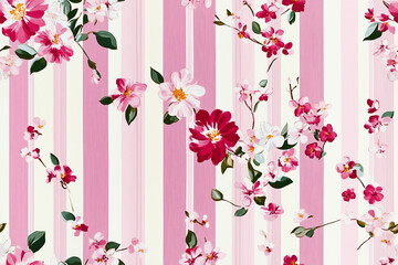 Charming striped floral pattern with vibrant colors and sharp edges. Perfect for textiles, home decor, and cheerful spring designs. Playful and cute aesthetic for a fresh, modern look.