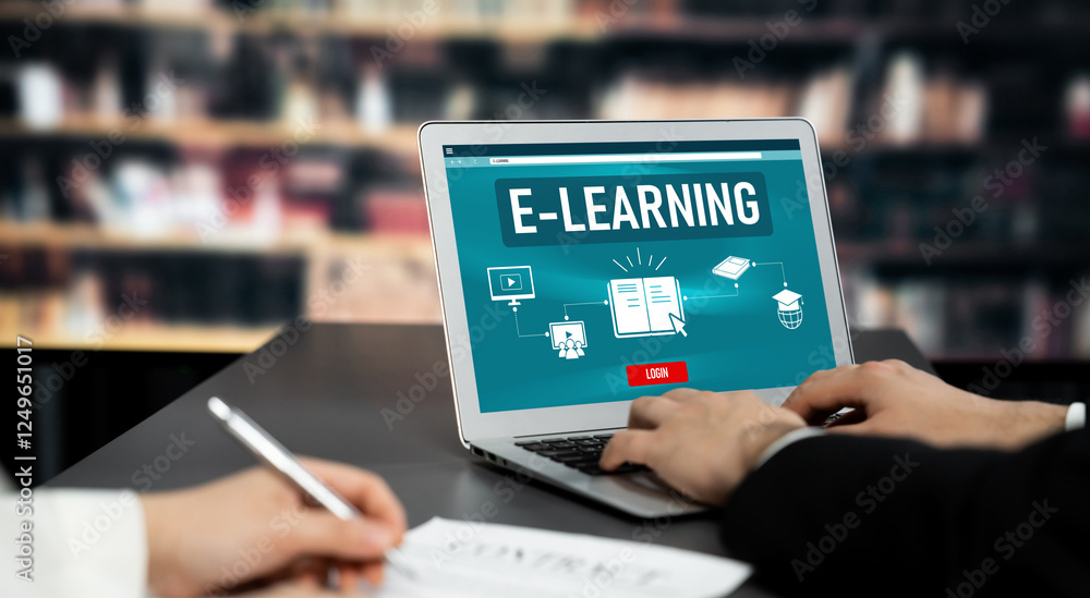 Poster e-learning website with brisk sofware for student to study online on the internet network