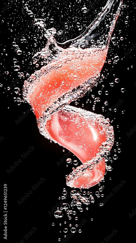 Poster a close-up of a cell phone with water splashing on it and a red object in its center