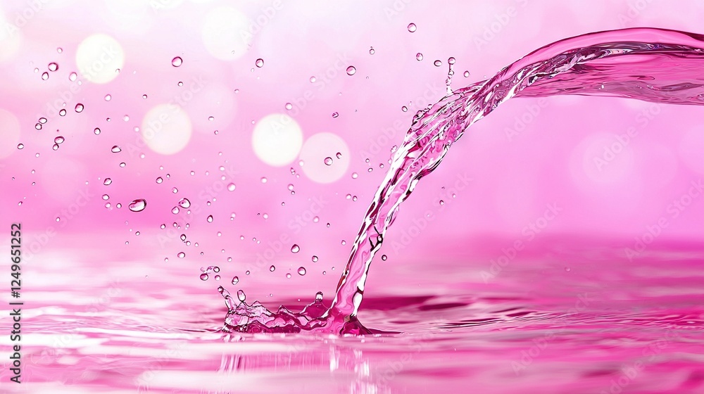 Poster a close-up of a pink background with water splashing from both sides to the bottom