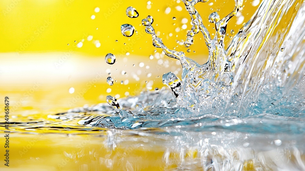 Poster a close-up of a yellow background with water splashing from the top to the bottom