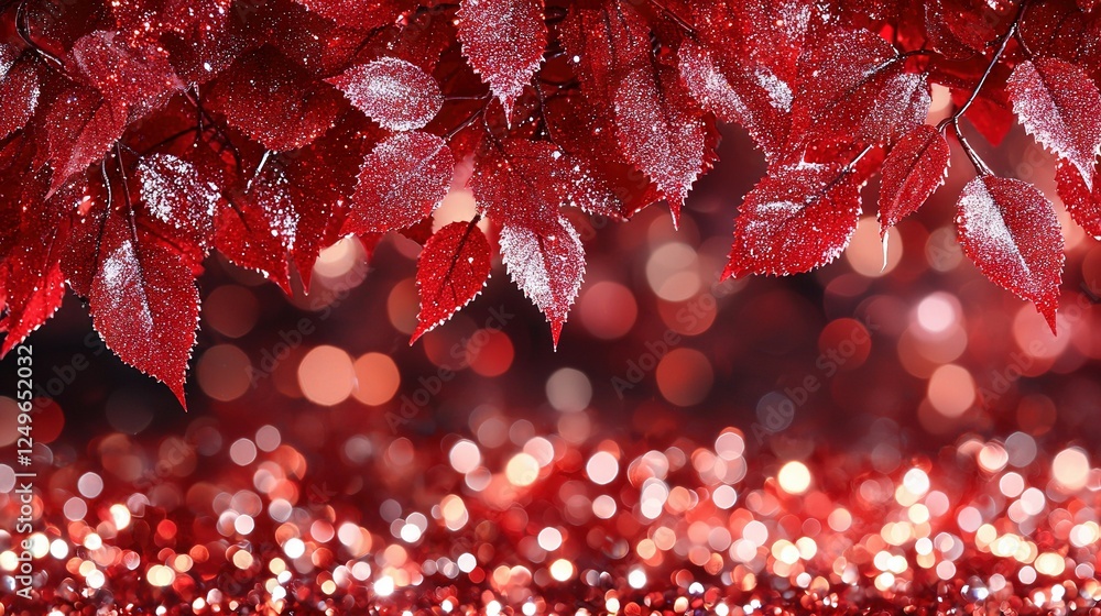 Poster a sharp focus on a red foliage tree with a soft background of light boke