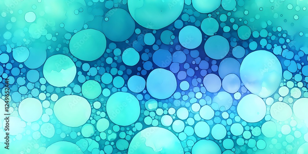 Poster luminous aqua blue bokeh circles pattern on gradient background creates dreamy underwater atmosphere
