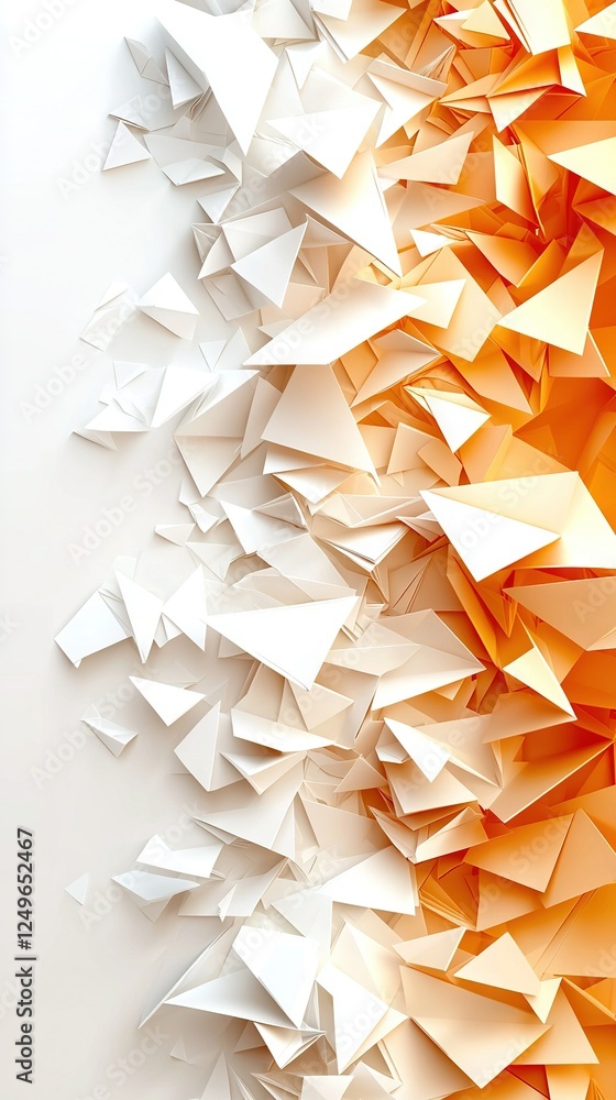 Poster an abstract image features an orange and white background, adorned with numerous paper planes center