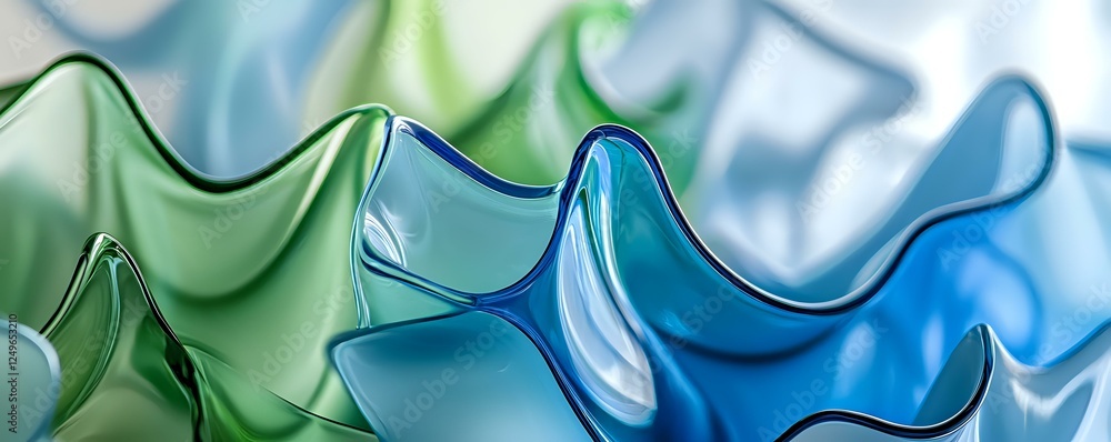 Poster smooth flowing waves in blue and green gradient colors create abstract background pattern with soft 
