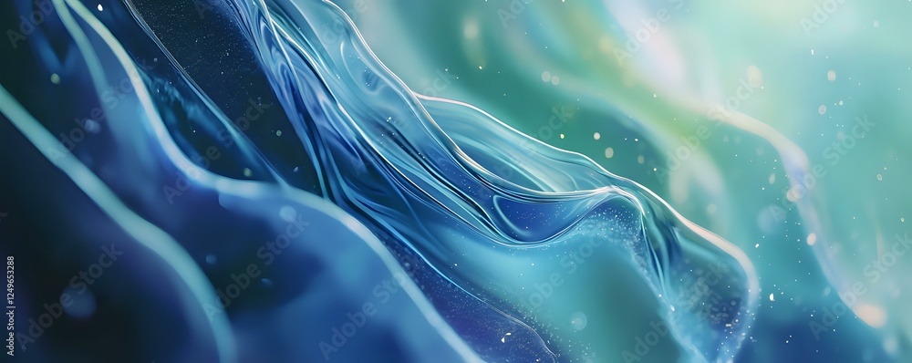 Aufkleber abstract fluid art in deep blue and turquoise tones with flowing white streams and light particles c