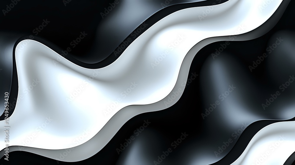 Poster elegant monochrome wave pattern with smooth flowing curves creates dynamic contrast between black an