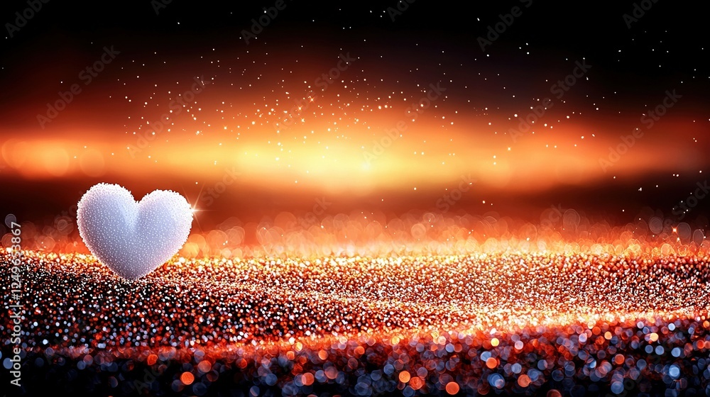 Aufkleber a white heart-shaped object sits in the center of a field against a blurred background of red and ye