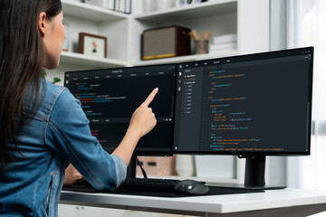 Software development programming on computer screen for brisk application and program coding