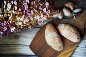 Rustic Bread with Hydrangea and Garlic