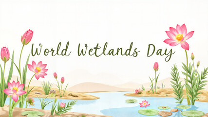 World Wetlands Day illustration with flowers and lotus for blogs, websites, postcards, stationery design