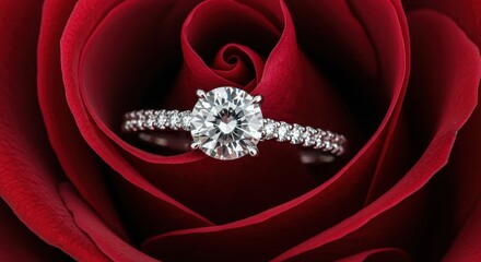 Fototapeta premium A striking round cut diamond engagement ring with pave set diamonds on a platinum band