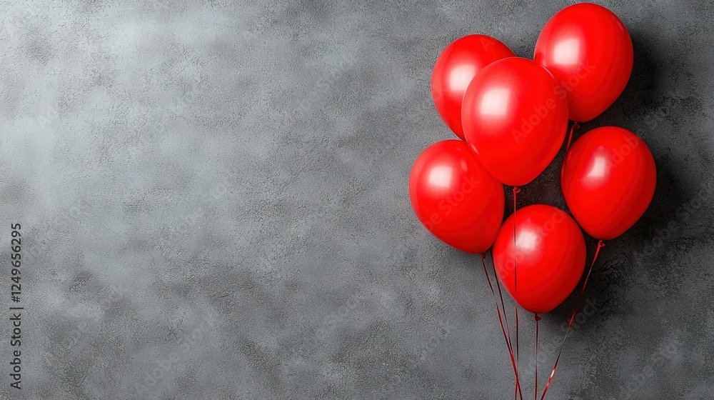 Poster a heart-shaped collection of red balloons on a gray backdrop with space for text