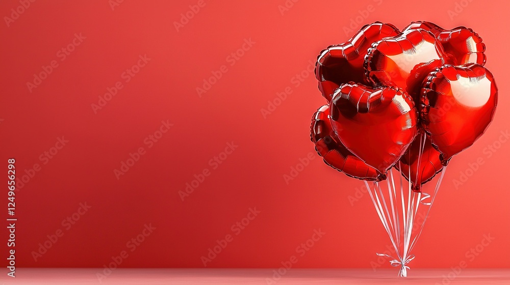 Aufkleber a red background with heart-shaped balloons in front and space for text below