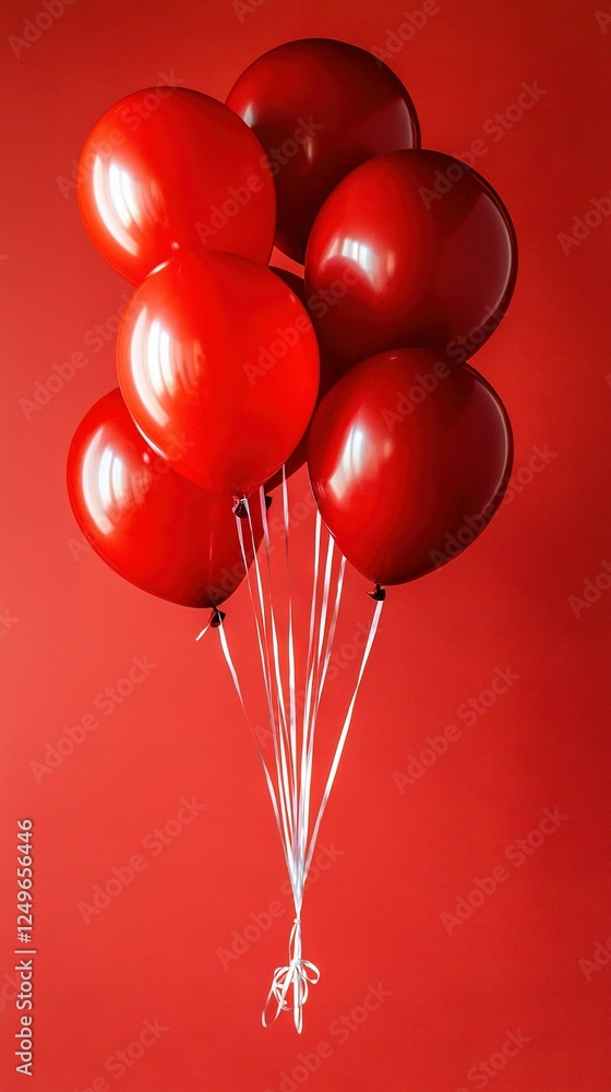Poster several red balloons float on the breeze, connected by strings