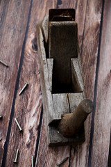 Vintage Wooden Hand Plane with Nails