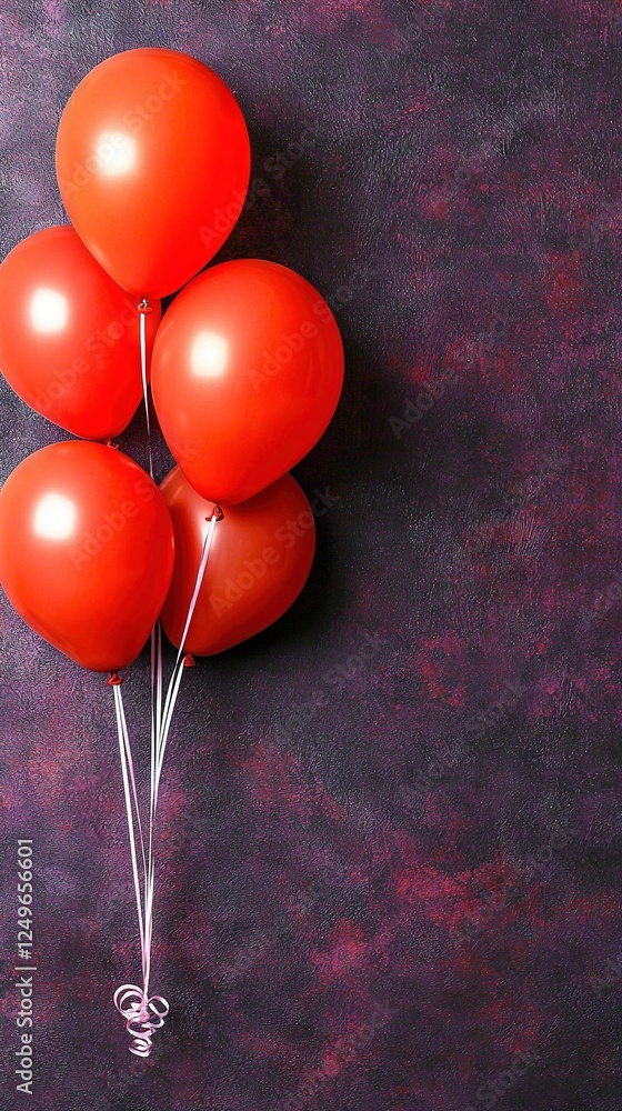 Aufkleber a group of red balloons resting on a black table alongside another set of red balloons on the same t