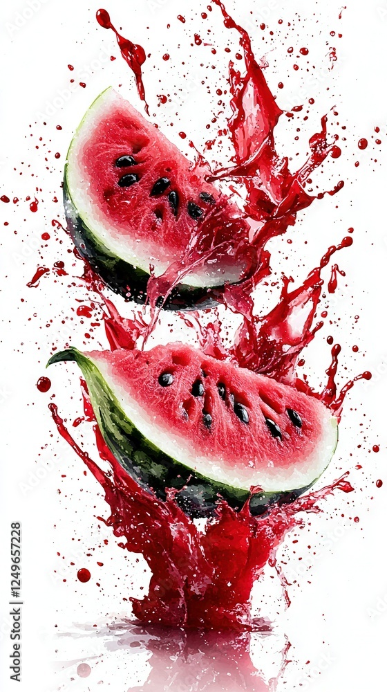 Aufkleber splashing watermelon slices create a vivid red liquid display on a white background