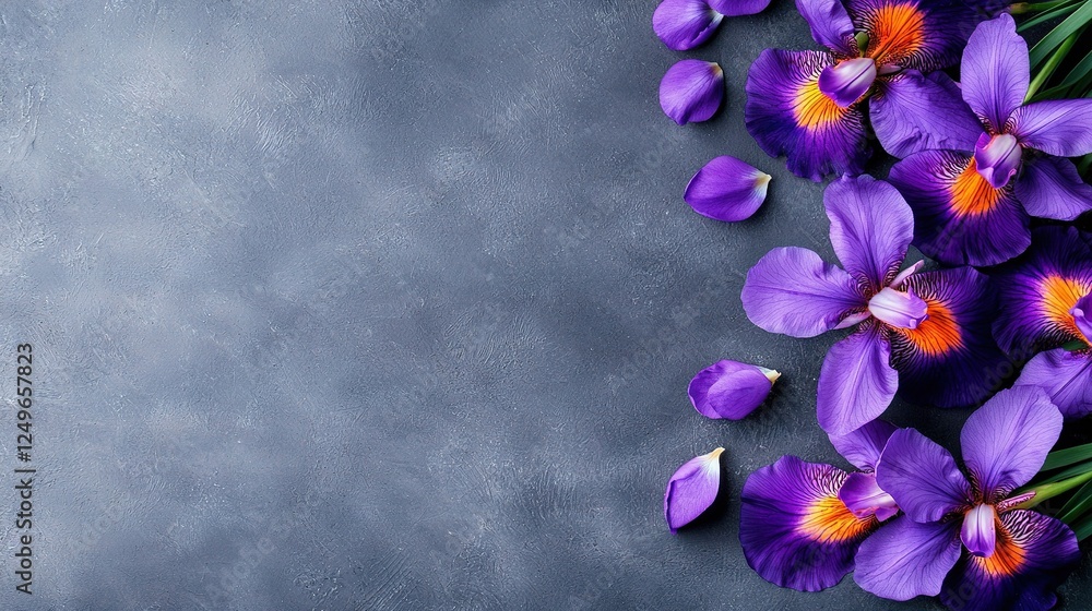 Poster a cluster of purplish blooms rests adjacent on a grayscale platform, featuring space for naming