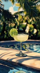 fresh summer drink daiquiri with lime near pool. ai generated