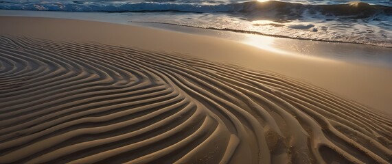 Naklejka premium An expressive closeup of patterns formed in ocean sand by retreating waves celebrating the transient artistry of nature