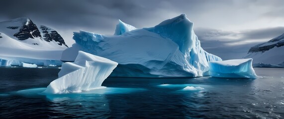 An exhilarating scene of vibrant icebergs floating in deep blue waters showcasing natures majesty in the polar regions