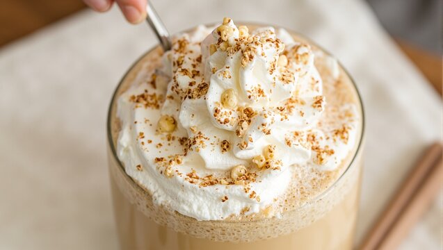 Delicious White Chocolate Macadamia Latte topped with whipped cream and crushed nuts perfect for a cozy coffee shop vibe