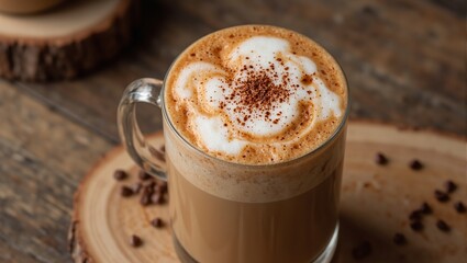 Indulge in a tempting Espresso Macchiato topped with caramel swirls and cocoa dust Perfect for coffee lovers and food enthusiasts alike