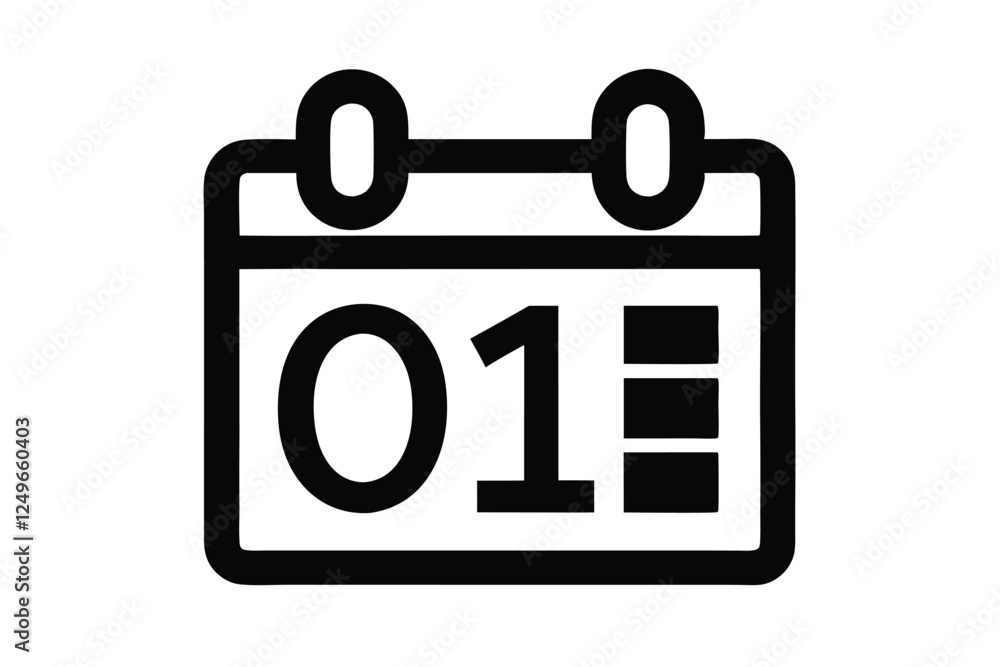 Poster minimalist calendar icon with bold numbers for the date on a white background