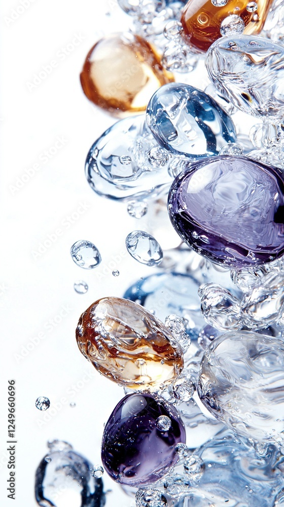 Poster a collection of multicolored pebbles resting atop an icy stack atop a table