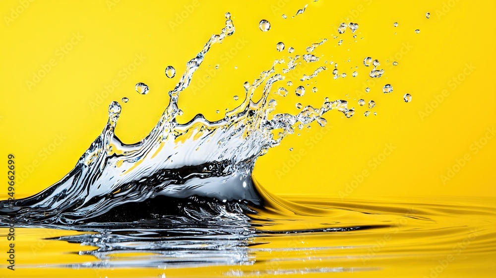 Poster yellow background with water splashing from top to bottom, then yellow background with water splashi