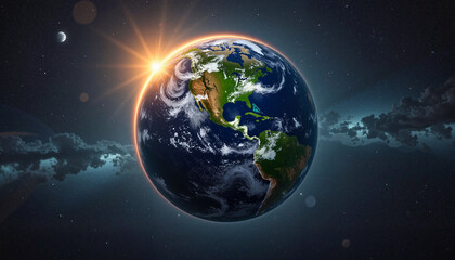 Naklejka premium Earth illuminated by the Sun, symbolizing spring equinox balance