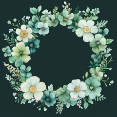 Naklejka premium This stunning and beautiful circular frame showcases vibrant green elements, along with an array of colorful flowers, making it the perfect choice for all summerthemed creative projects and designs