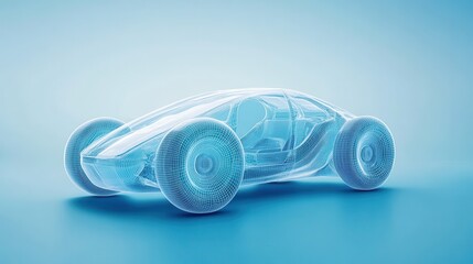 Naklejka premium Wireframe of futuristic car concept with blue background. Stock photograph