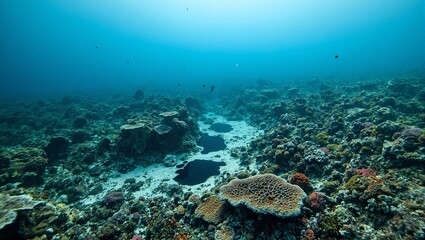 Fototapeta premium Dramatic scene of an oil spill destroying a colorful coral reef showcasing the impact of environmental pollution on marine ecosystems