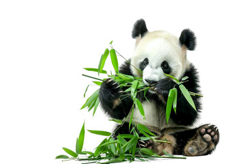 Giant Panda Enjoying a Fresh Bamboo Feast
