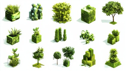 bundle green colour professional graphic design element 2d isolated with white background