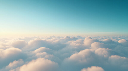 Soft clouds drift under a clear blue sky at dawn, creating a serene view that invites deep contemplation and tranquility. Generative AI