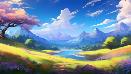 Fototapeta premium Beautiful anime natural scenery illustration