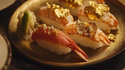 Golden Shrimp Sushi Plate, Restaurant Setting