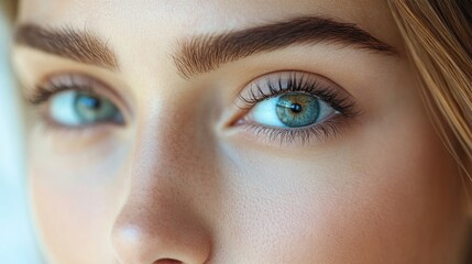 Naklejka premium Close up of a woman's blue eyes and eyebrows.